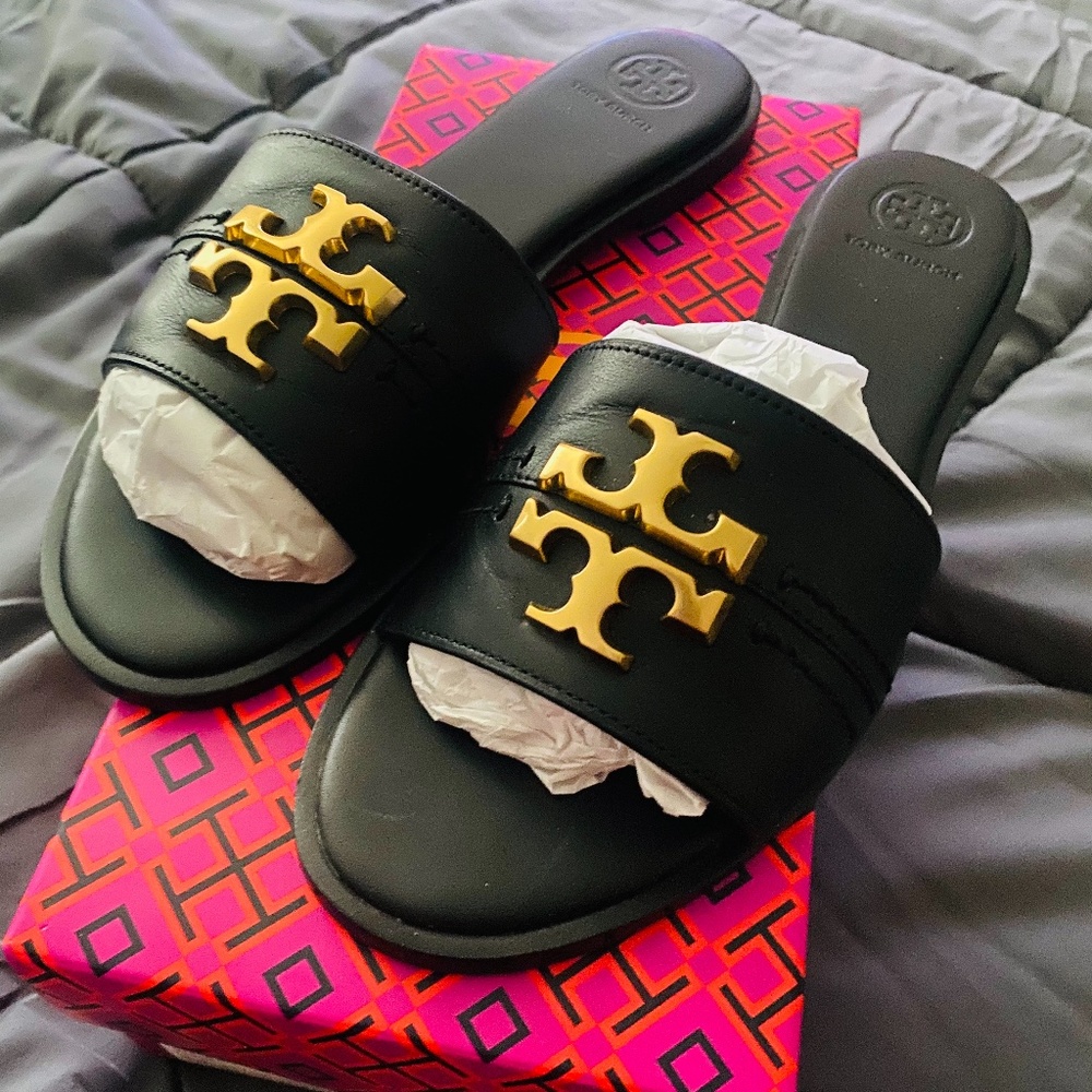 Tory Burch Everly Slide Flat Sandals Black